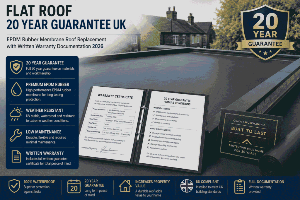 roofing guarantee certificate uk 2026 — homeowner reviewing roofing guarantee document showing coverage and exclusions