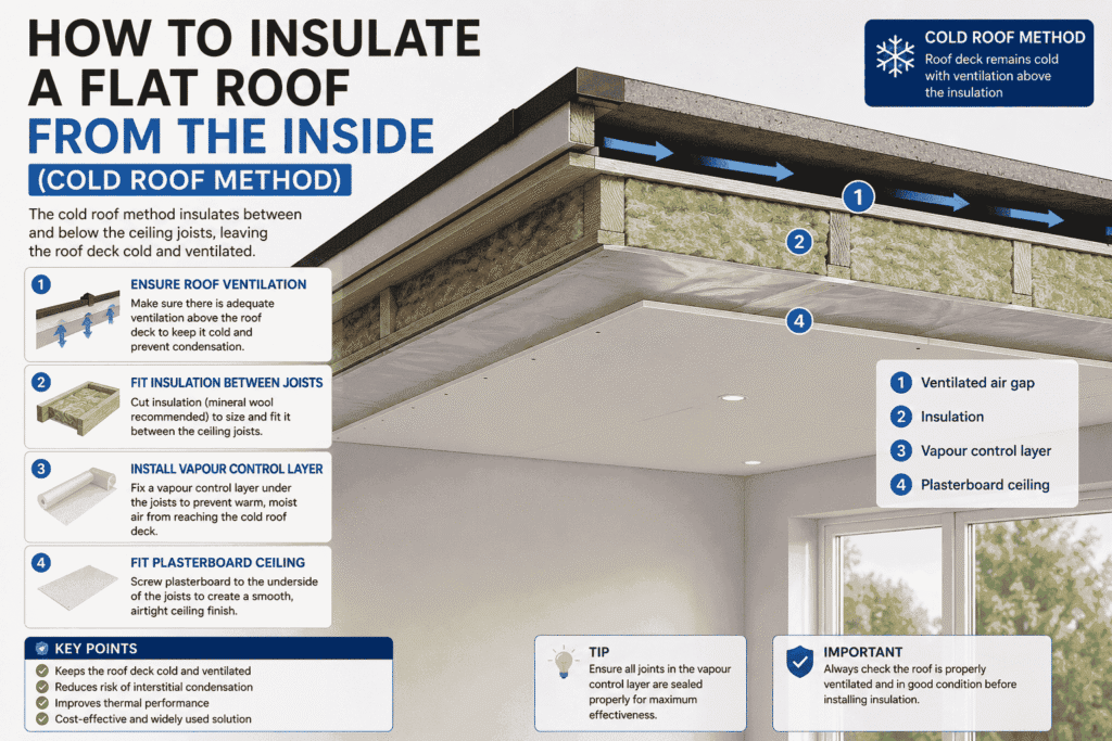 Insulate a flat roof from the inside (cold roof method)