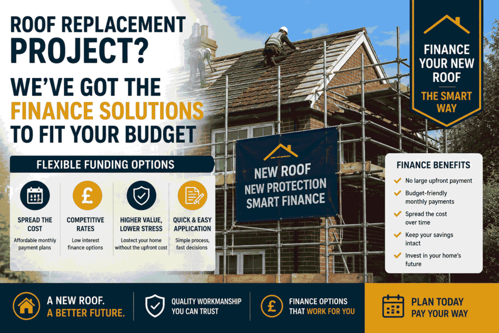 roof replacement project with scaffolding showing roof finance solutions and flexible funding options for uk homeowners