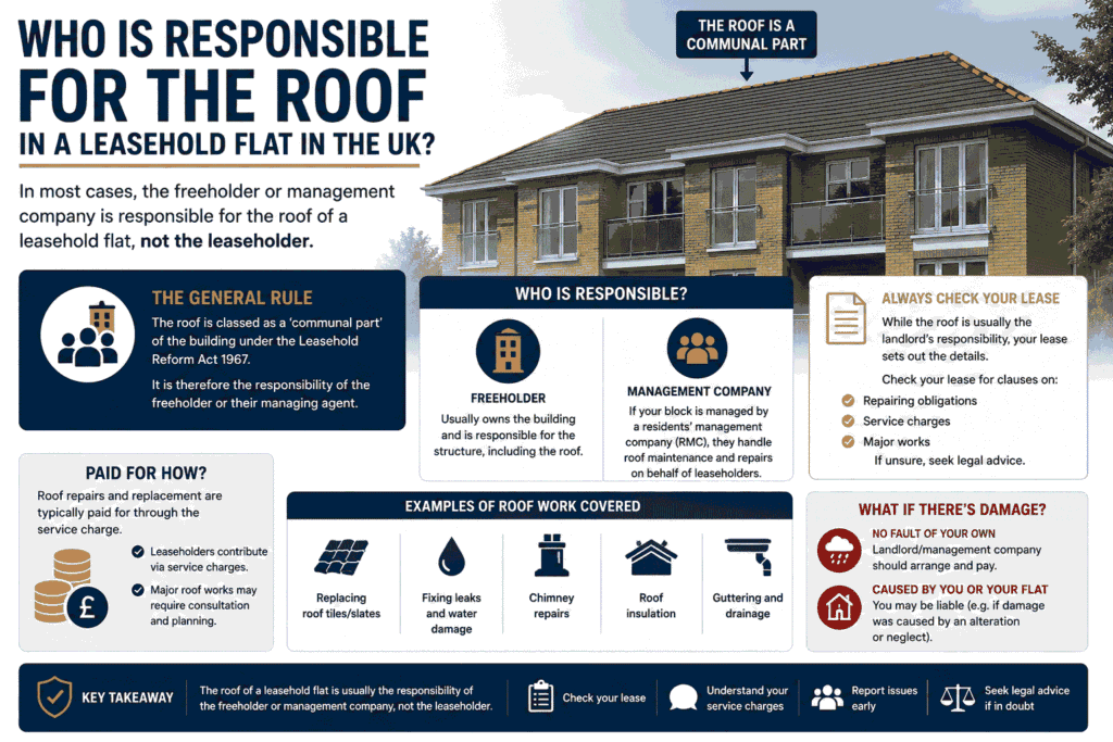 Illustration explaining who is responsible for the roof in a leasehold flat