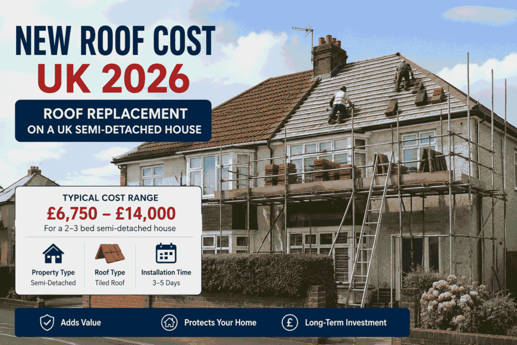 new roof cost uk 2026 — roof replacement on a uk semi-detached house